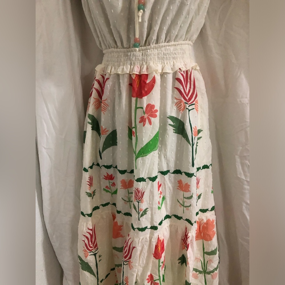 Cream multi floral‎ v-neck ruffled shoulder smocked dress size Small brand new - Picture 9 of 16
